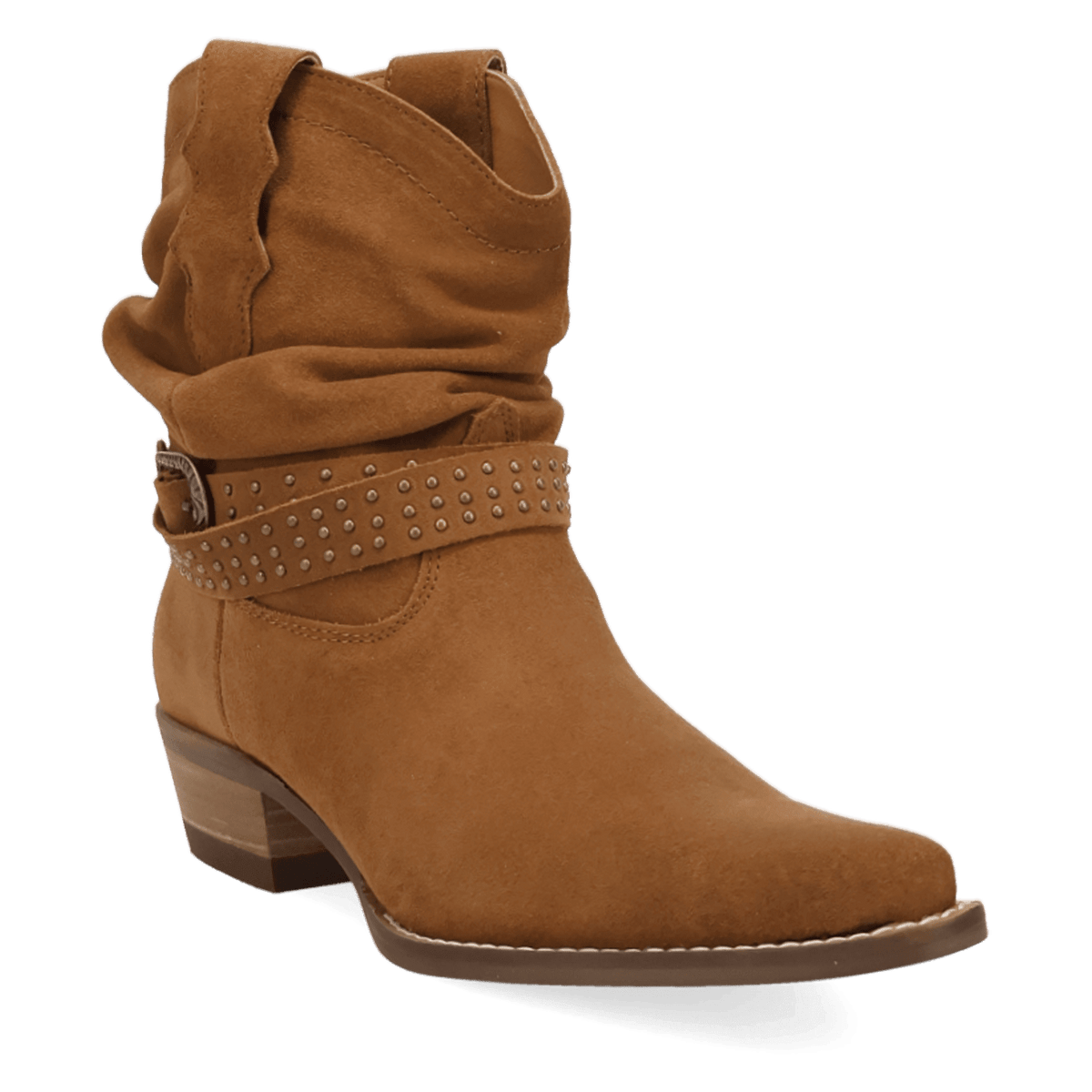 PRODUCT SHOT SCRUNCHY SUEDE BOOTIE AT 45 DEGREE ANGLE