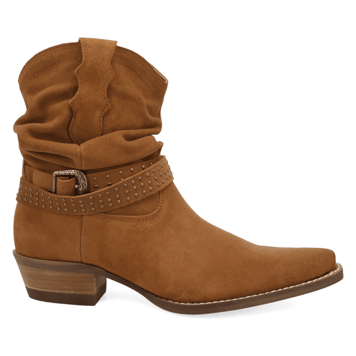PRODUCT SHOT SCRUNCHY SUEDE BOOTIE AT 90 DEGREE INSIDE ANGLE