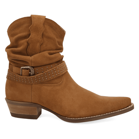 PRODUCT SHOT SCRUNCHY SUEDE BOOTIE AT 90 DEGREE INSIDE ANGLE