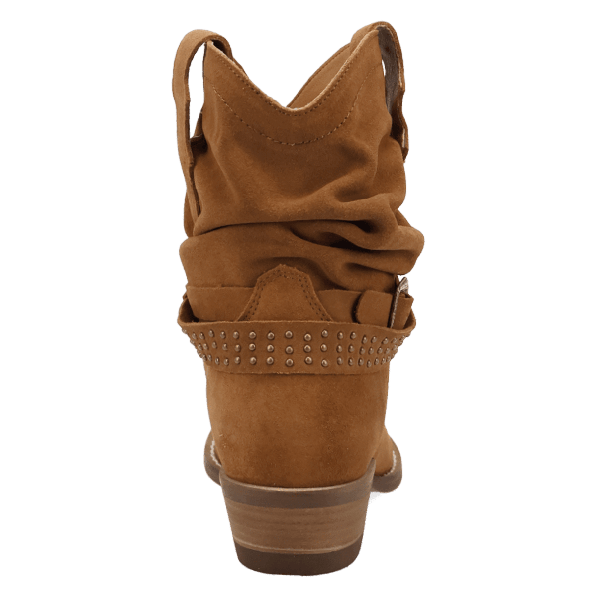PRODUCT SHOT SCRUNCHY SUEDE BOOTIE AT 180 DEGREE BACK ANGLE