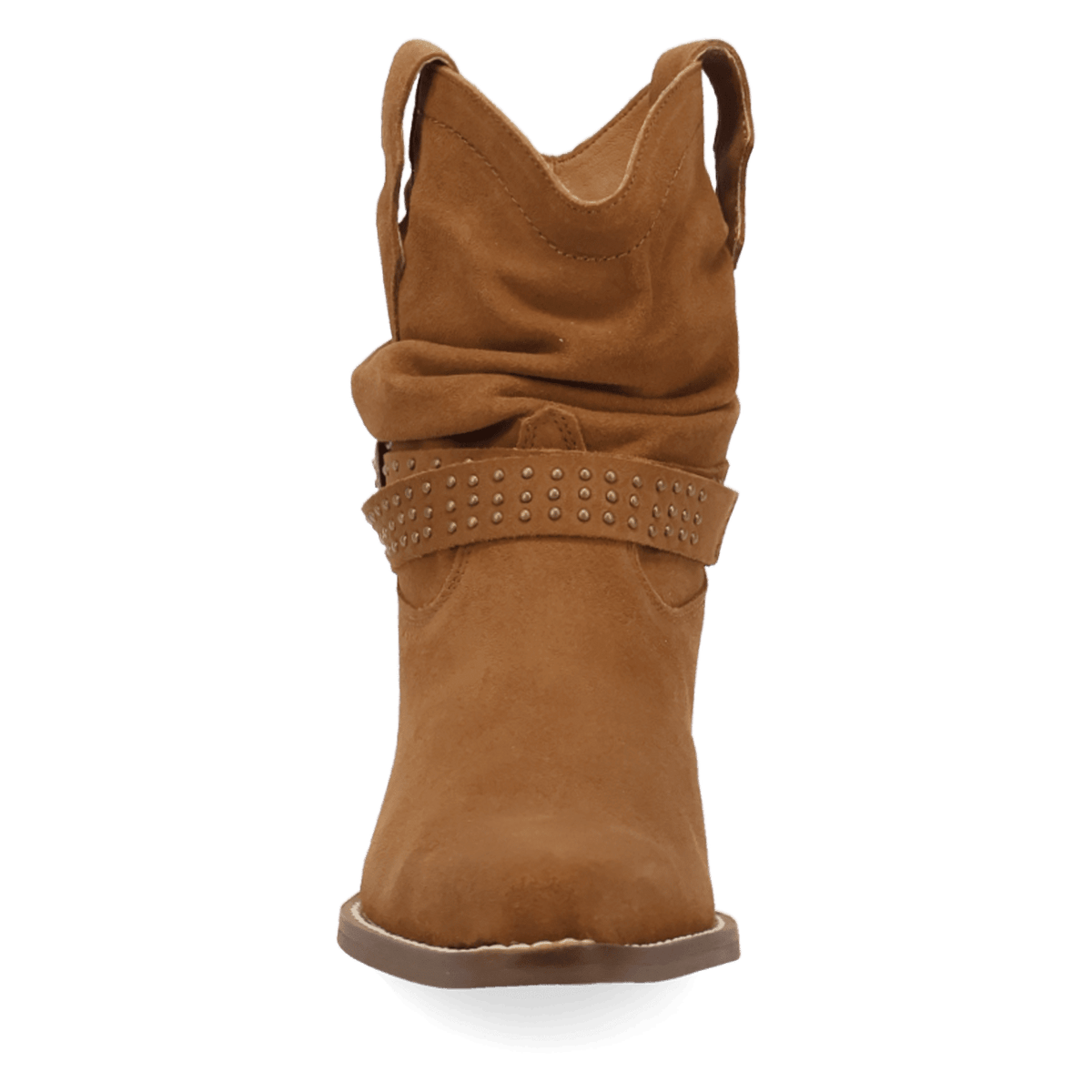 PRODUCT SHOT SCRUNCHY SUEDE BOOTIE AT FRONT ANGLE