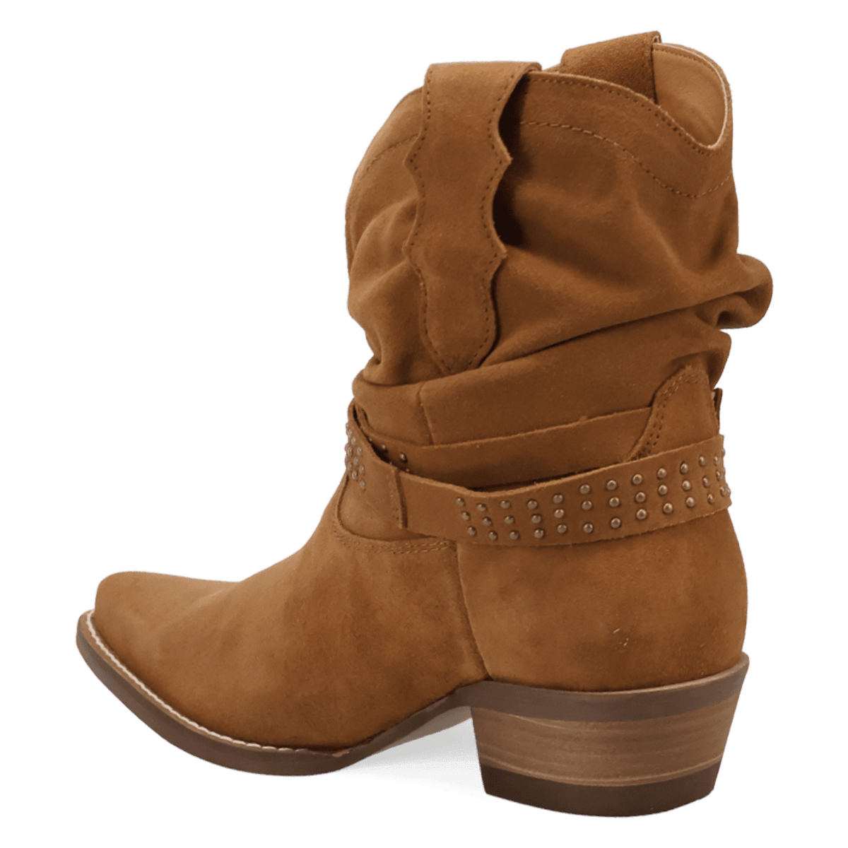 PRODUCT SHOT SCRUNCHY SUEDE BOOTIE AT 270 DEGREE ANGLE