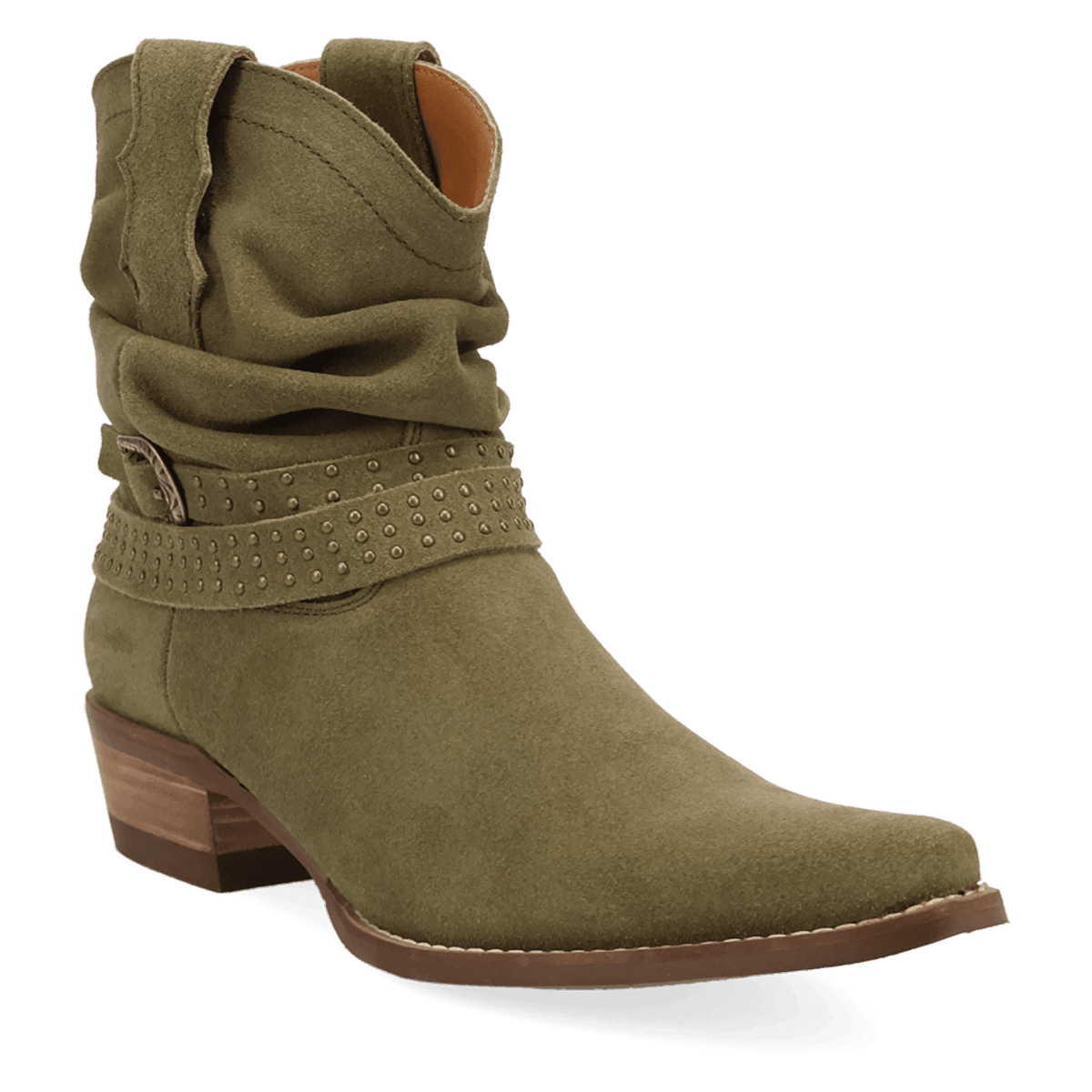 PRODUCT SHOT SCRUNCHY SUEDE BOOTIE AT 45 DEGREE ANGLE