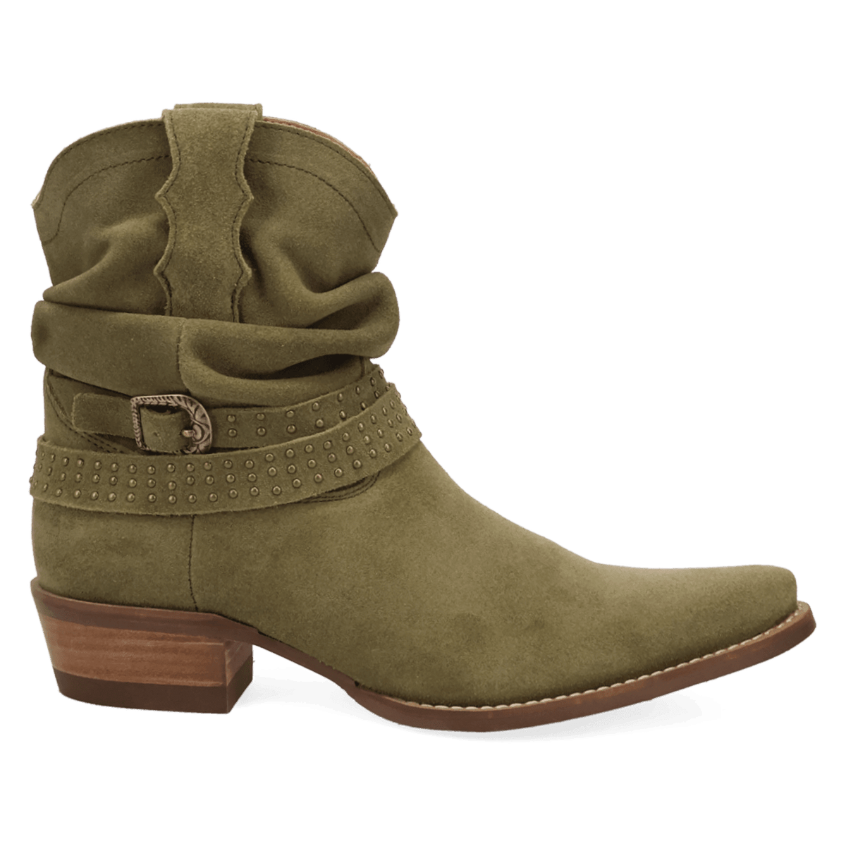 PRODUCT SHOT SCRUNCHY SUEDE BOOTIE AT 90 DEGREE INSIDE ANGLE