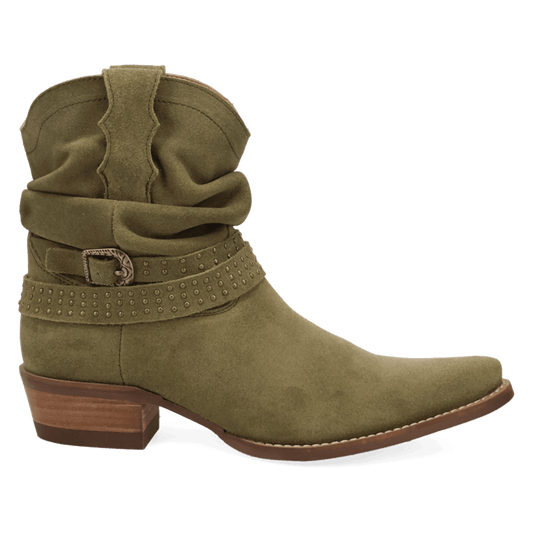PRODUCT SHOT SCRUNCHY SUEDE BOOTIE AT 90 DEGREE INSIDE ANGLE