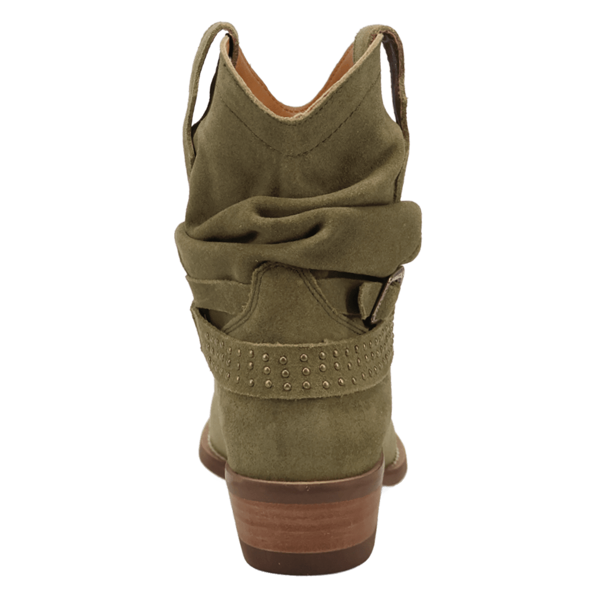 PRODUCT SHOT SCRUNCHY SUEDE BOOTIE AT 180 DEGREE BACK ANGLE