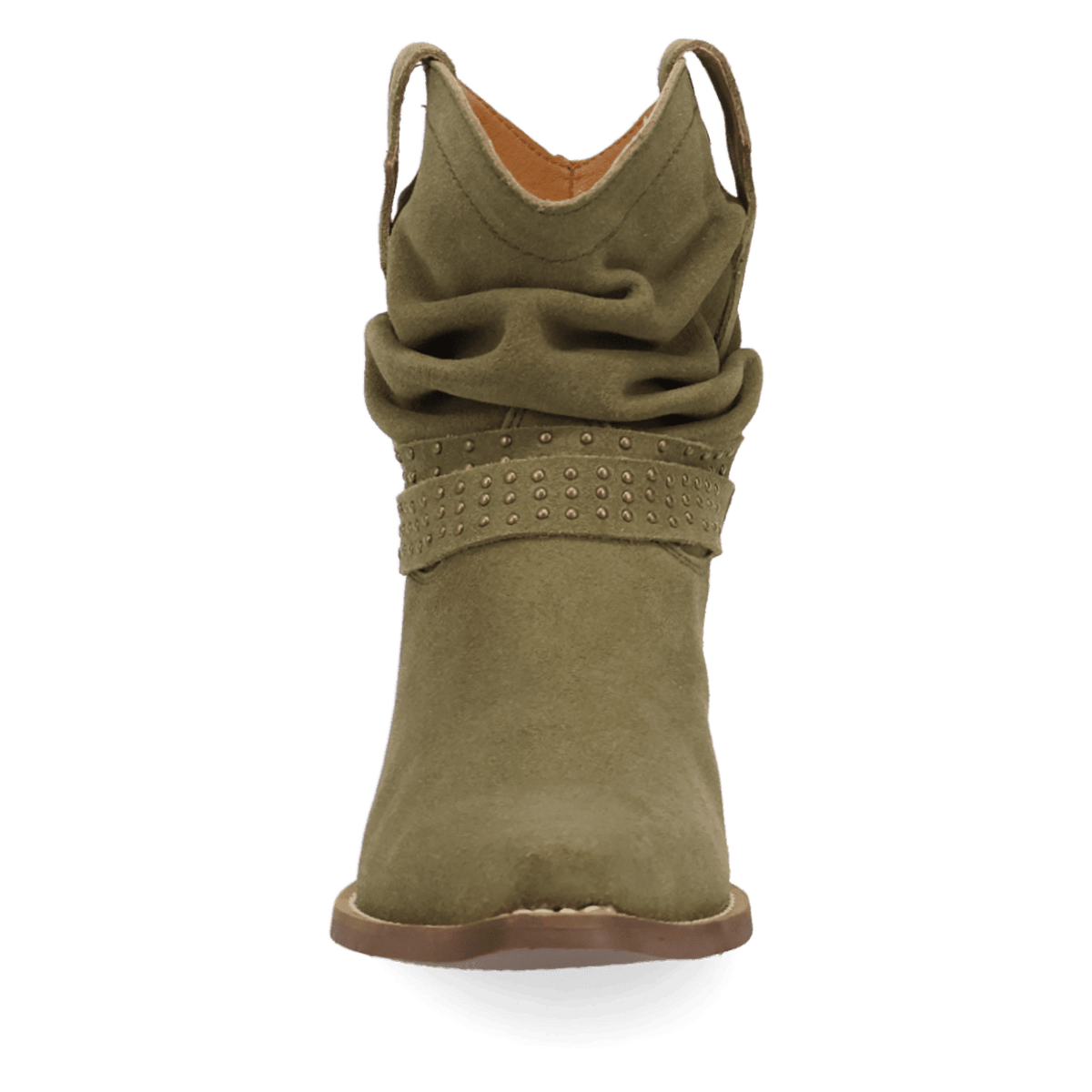 PRODUCT SHOT SCRUNCHY SUEDE BOOTIE AT FRONT ANGLE