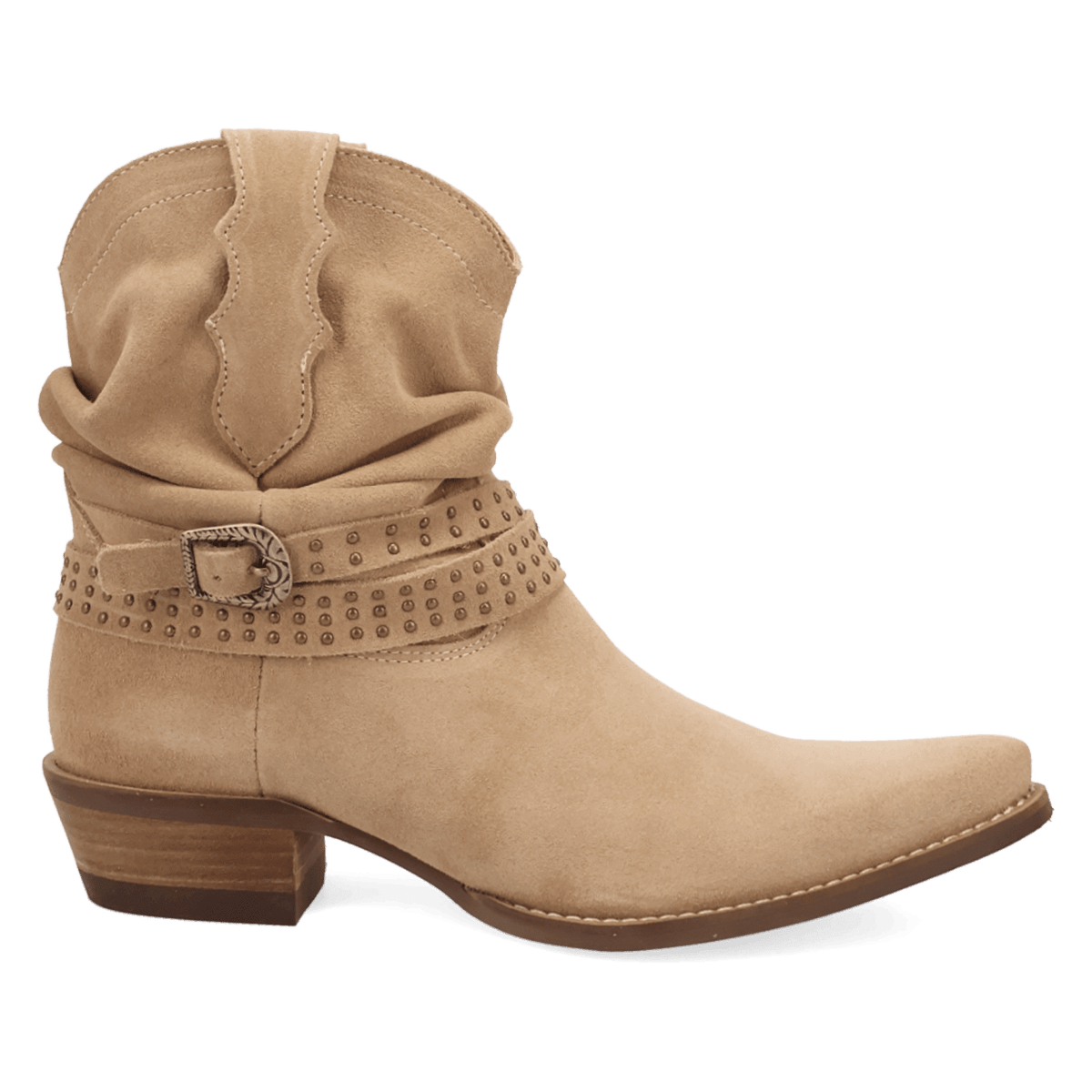 PRODUCT SHOT SCRUNCHY SUEDE BOOTIE AT 90 DEGREE INSIDE ANGLE