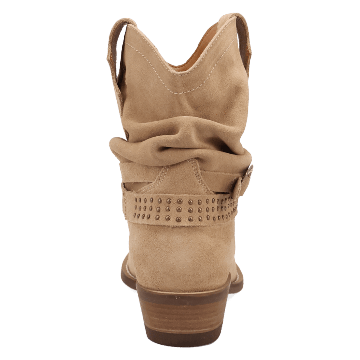 PRODUCT SHOT SCRUNCHY SUEDE BOOTIE AT 180 DEGREE BACK ANGLE