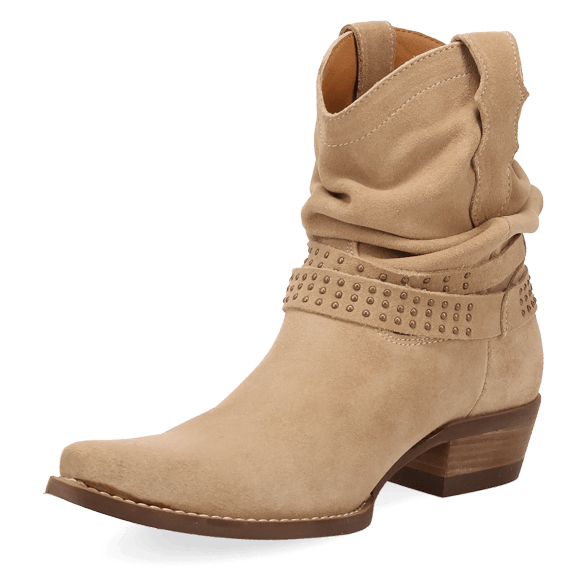 PRODUCT SHOT SCRUNCHY SUEDE BOOTIE AT 225 DEGREE ANGLE