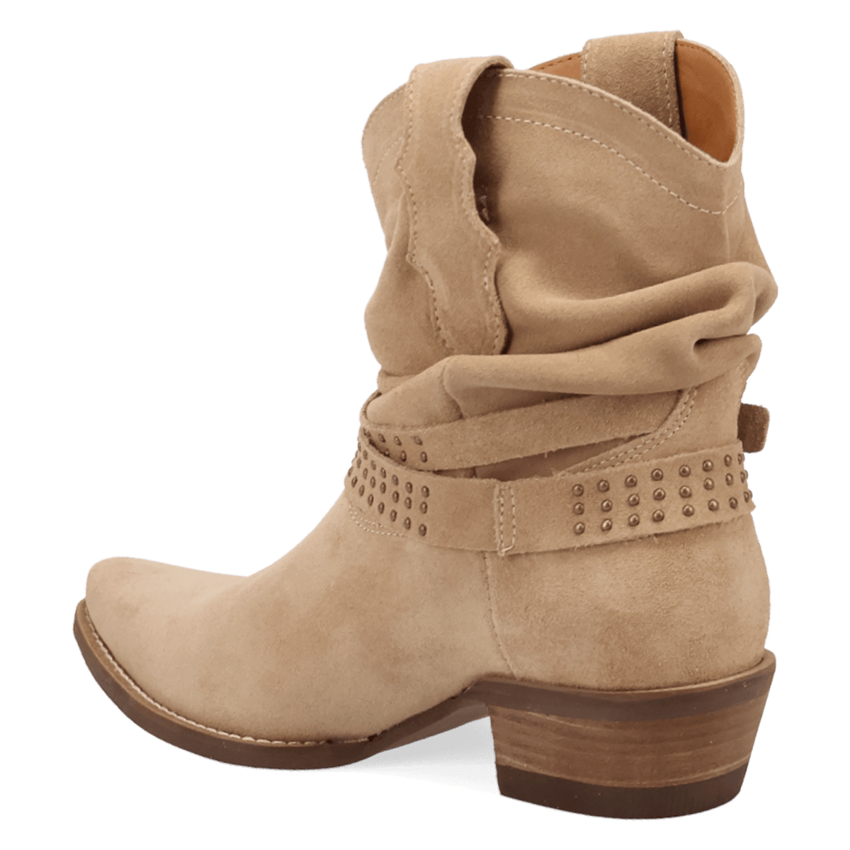 PRODUCT SHOT SCRUNCHY SUEDE BOOTIE AT 270 DEGREE ANGLE