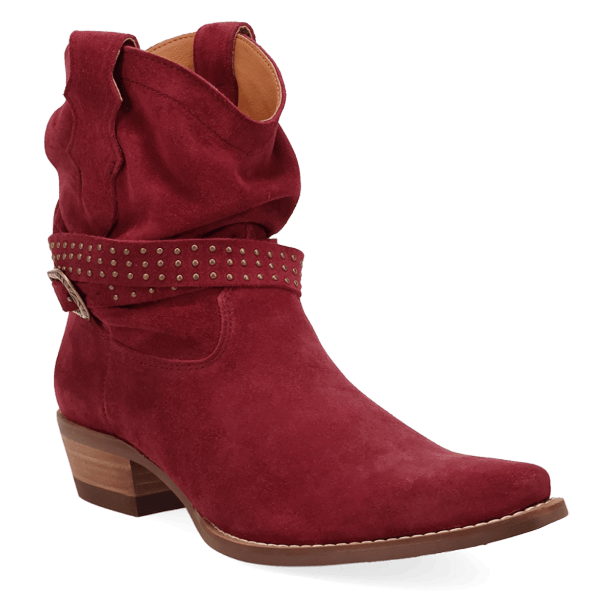 PRODUCT SHOT SCRUNCHY SUEDE BOOTIE AT 45 DEGREE ANGLE