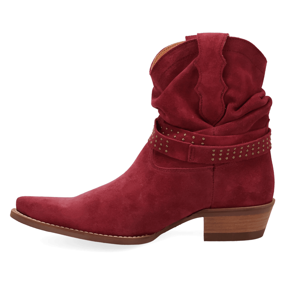 PRODUCT SHOT SCRUNCHY SUEDE BOOTIE AT 135 DEGREE OUTSIDE ANGLE