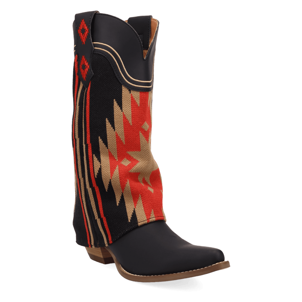 PRODUCT SHOT MYSTIC MESA FABRIC WRAPPED BOOT AT 45 DEGREE ANGLE