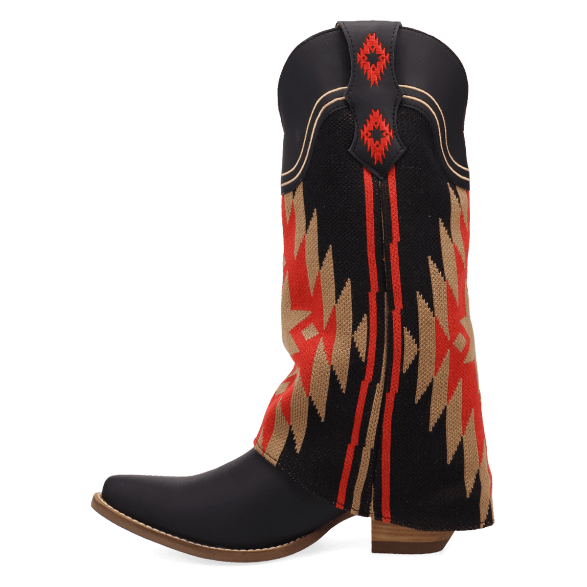 PRODUCT SHOT MYSTIC MESA FABRIC WRAPPED BOOT AT 135 DEGREE OUTSIDE ANGLE
