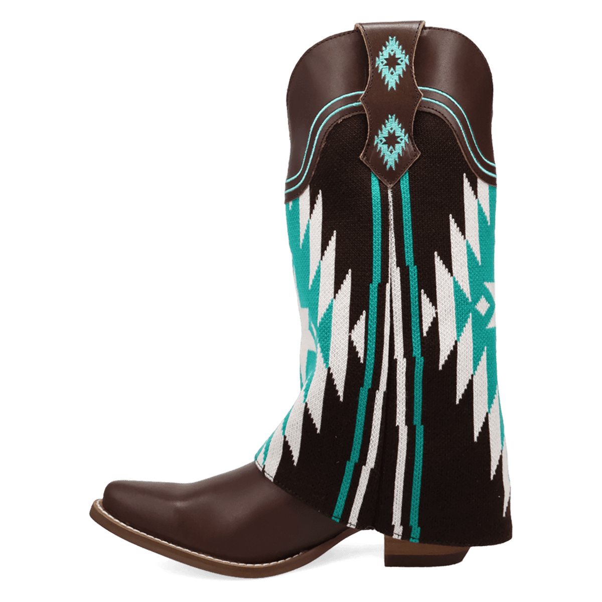 PRODUCT SHOT MYSTIC MESA FABRIC WRAPPED BOOT AT 135 DEGREE OUTSIDE ANGLE