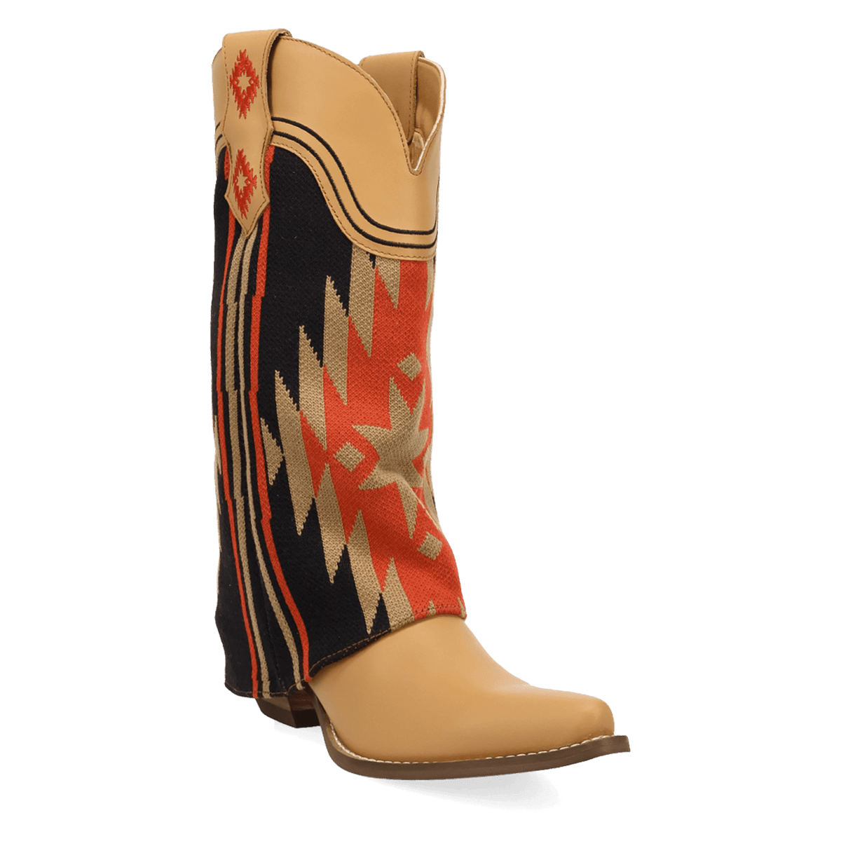 PRODUCT SHOT MYSTIC MESA FABRIC WRAPPED BOOT AT 45 DEGREE ANGLE