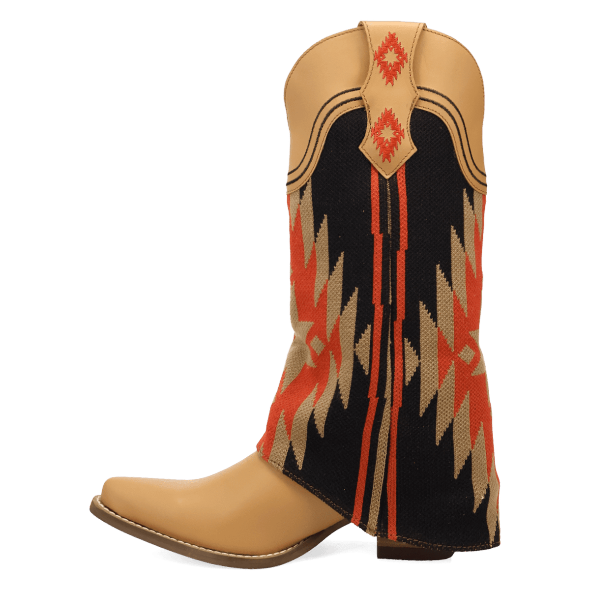 PRODUCT SHOT MYSTIC MESA FABRIC WRAPPED BOOT AT 135 DEGREE OUTSIDE ANGLE