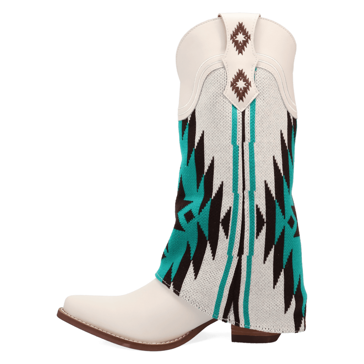 PRODUCT SHOT MYSTIC MESA FABRIC WRAPPED BOOT AT 135 DEGREE OUTSIDE ANGLE