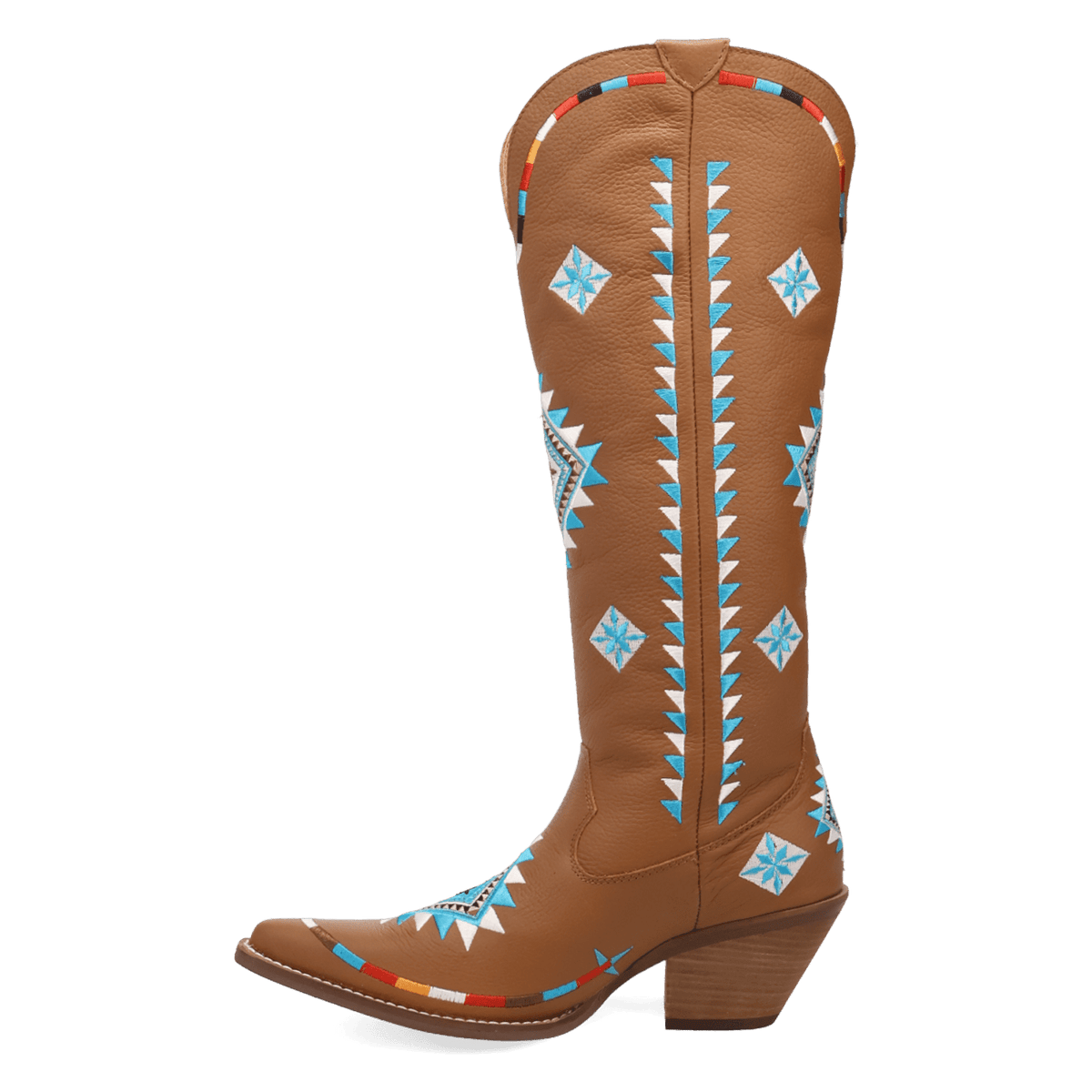 PRODUCT SHOT TERRACOTTA LEATHER BOOT AT 135 DEGREE OUTSIDE ANGLE
