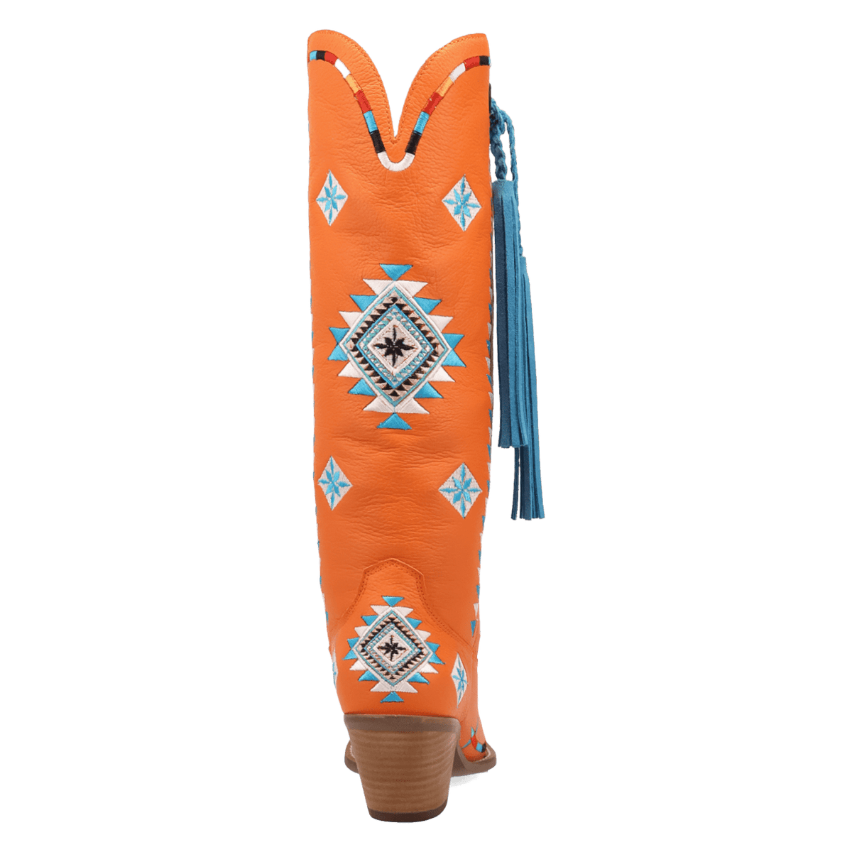 PRODUCT SHOT TERRACOTTA LEATHER BOOT AT 180 DEGREE BACK ANGLE