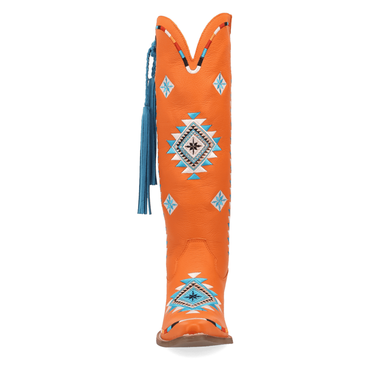 PRODUCT SHOT TERRACOTTA LEATHER BOOT AT FRONT ANGLE