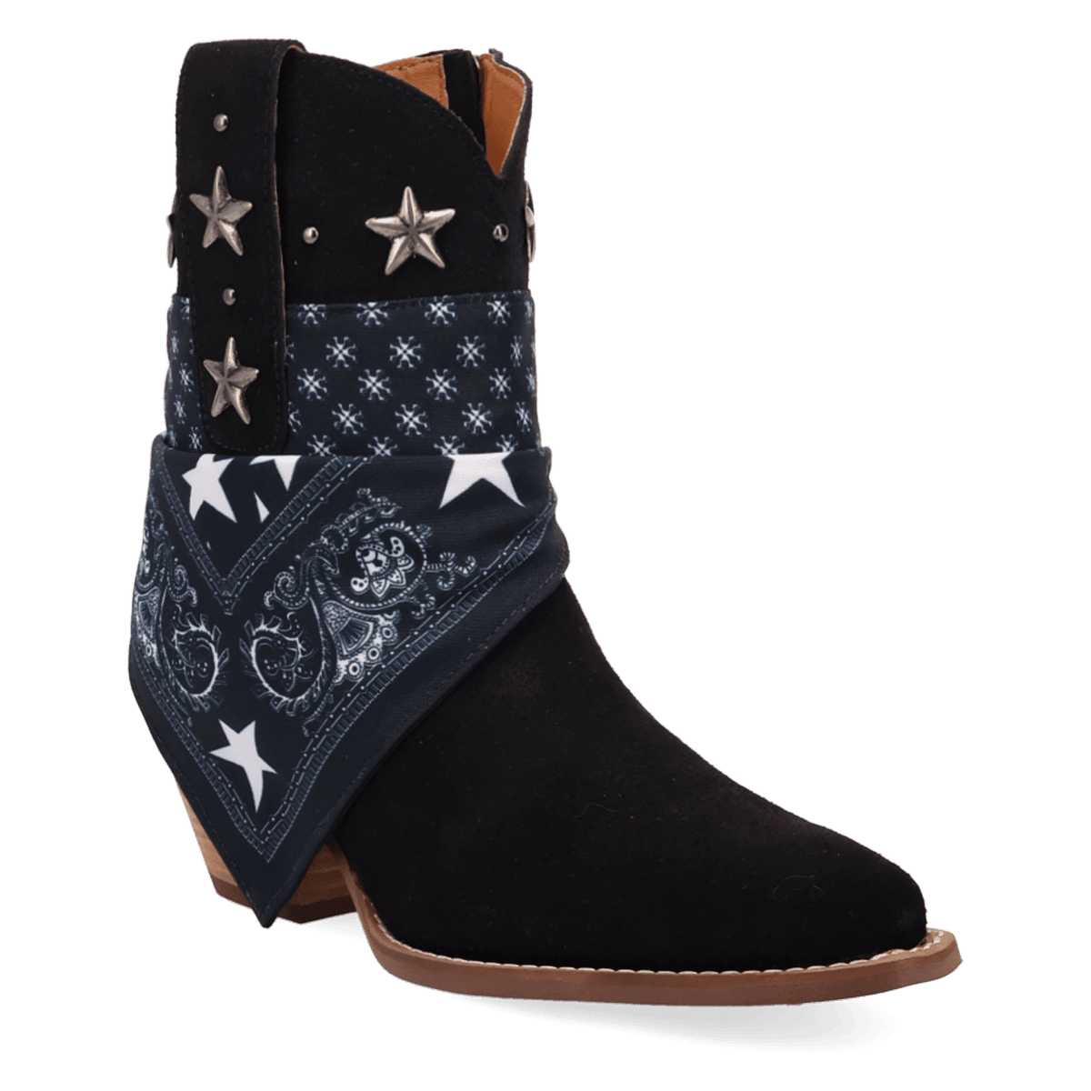 PRODUCT SHOT SUNDANCE SUEDE BOOTIE AT 45 DEGREE ANGLE