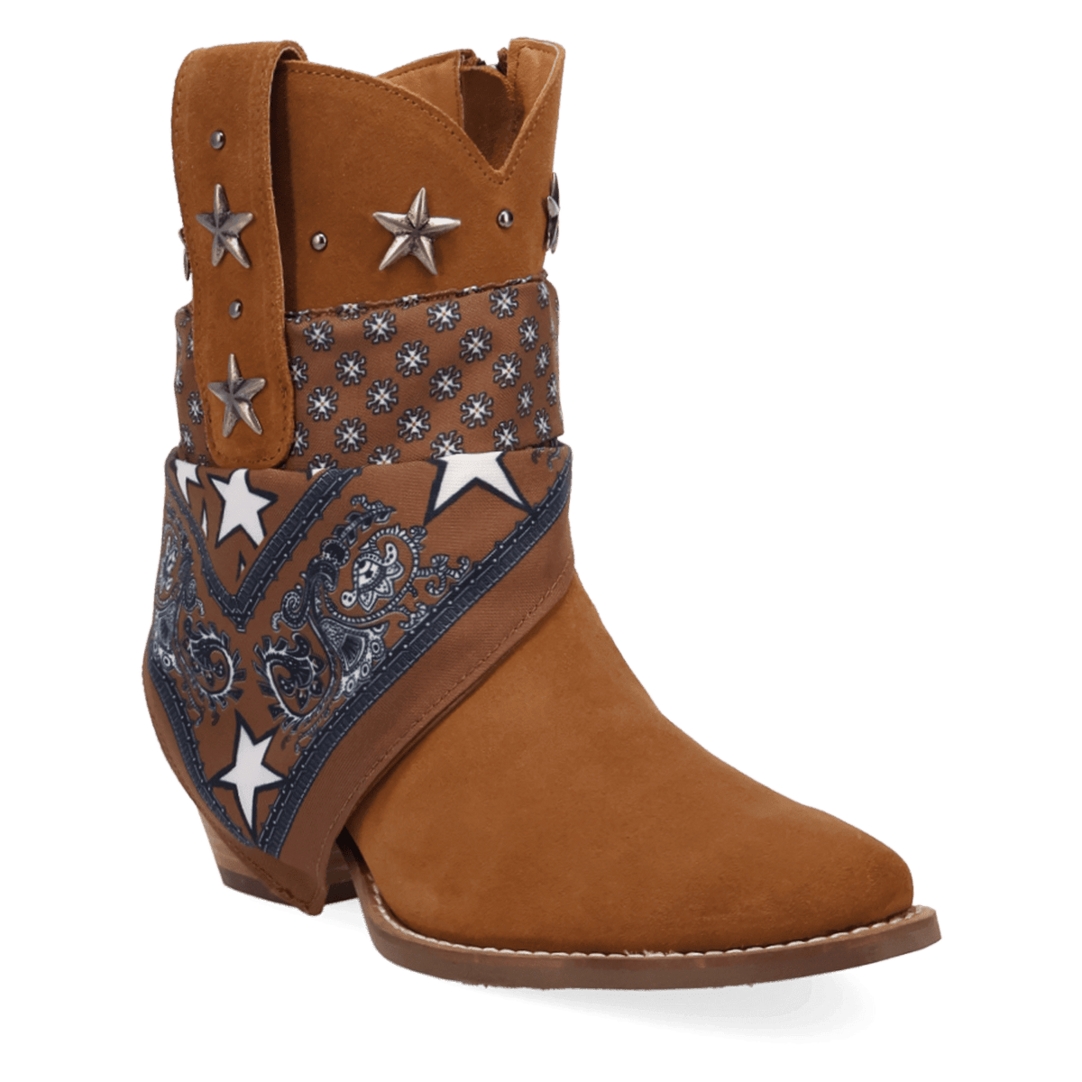 PRODUCT SHOT SUNDANCE SUEDE BOOTIE AT 45 DEGREE ANGLE