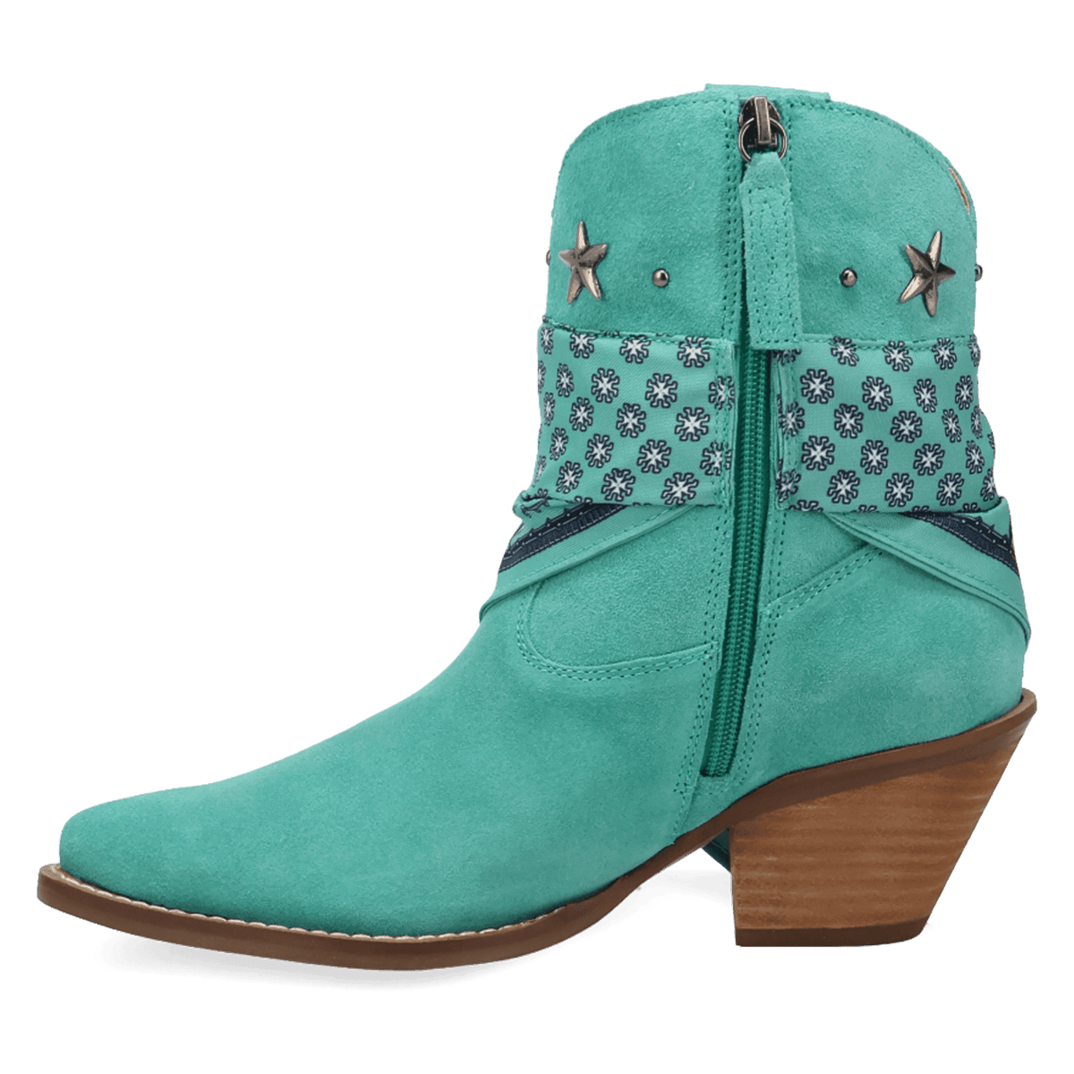 PRODUCT SHOT SUNDANCE SUEDE BOOTIE AT 135 DEGREE OUTSIDE ANGLE