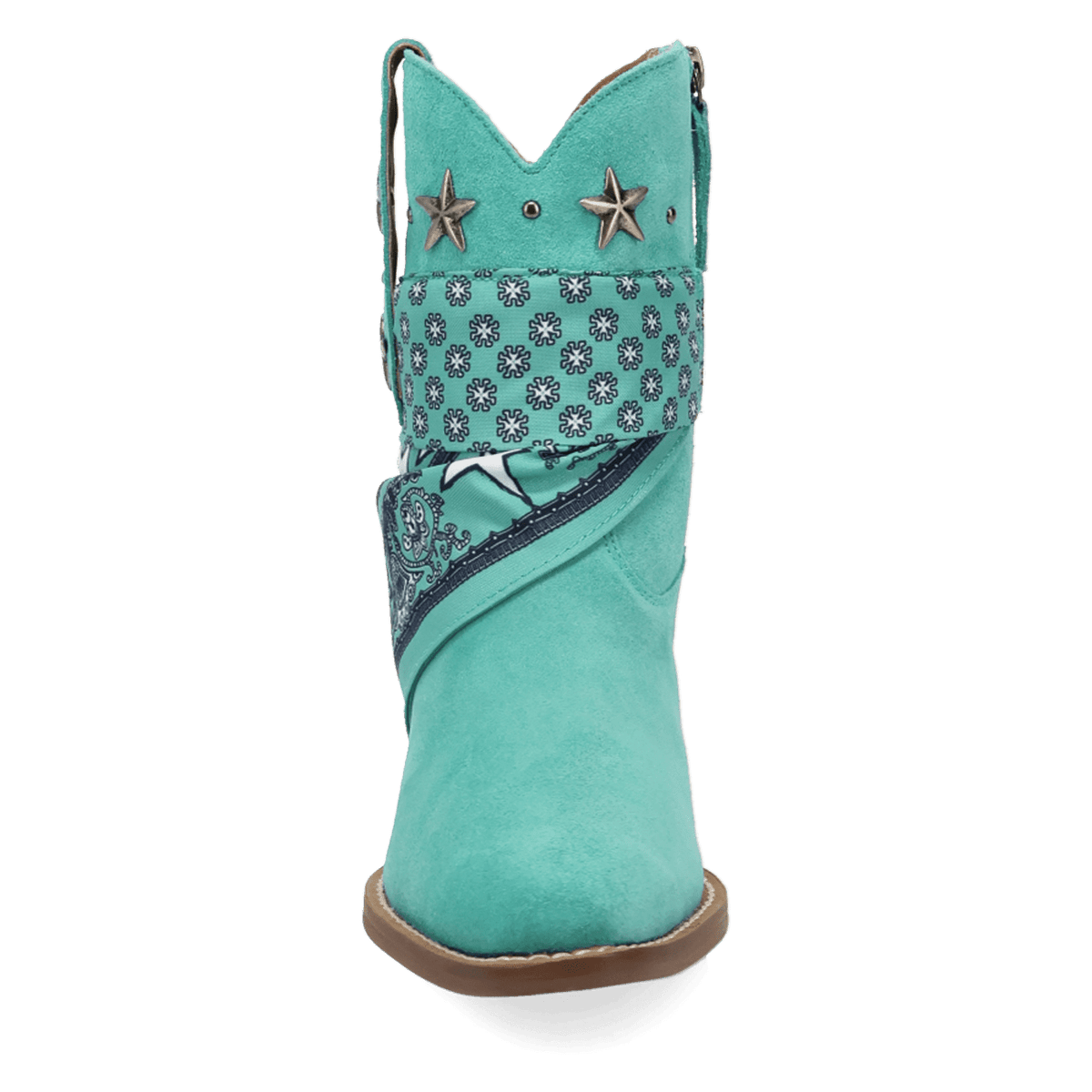 PRODUCT SHOT SUNDANCE SUEDE BOOTIE AT FRONT ANGLE