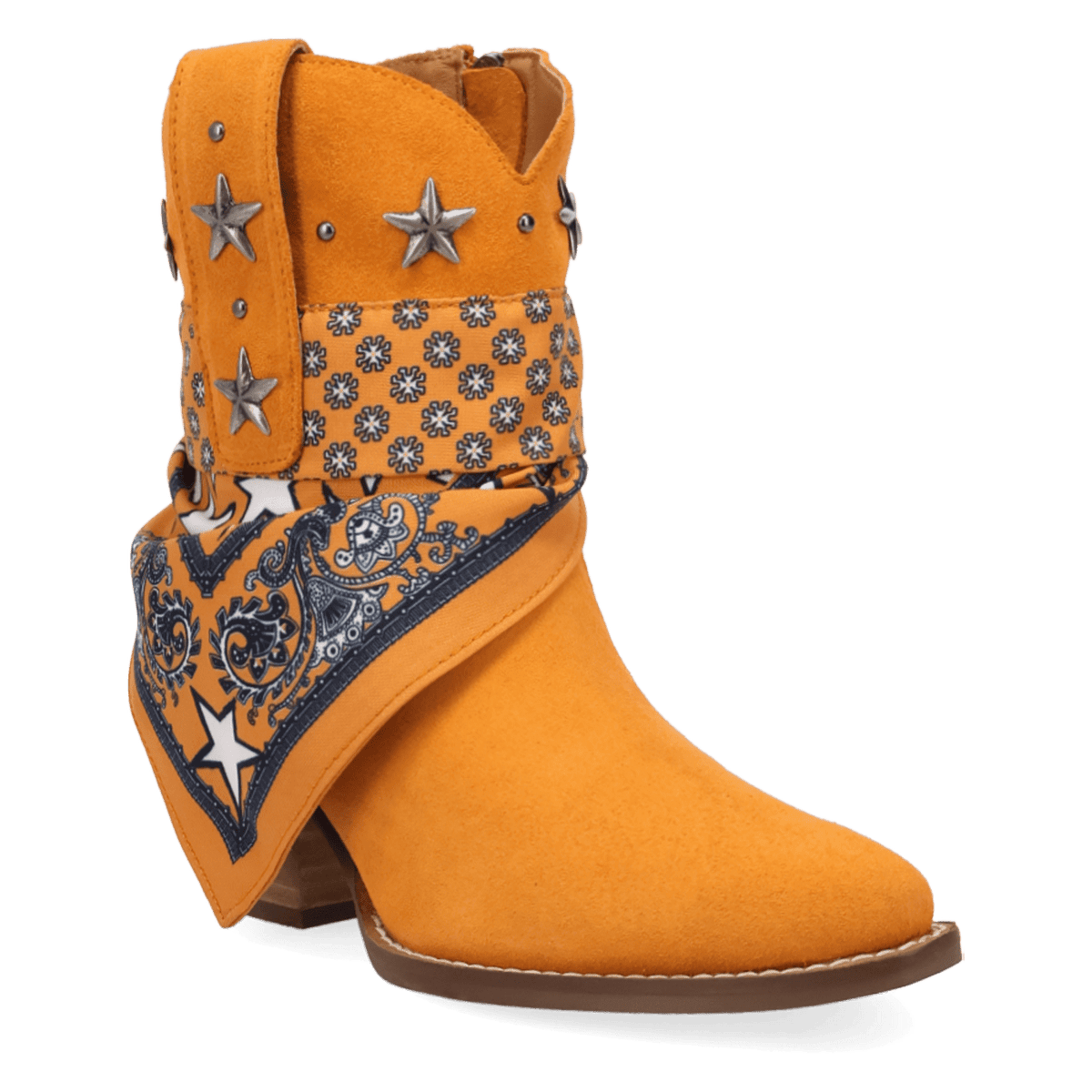 PRODUCT SHOT SUNDANCE SUEDE BOOTIE AT 45 DEGREE ANGLE