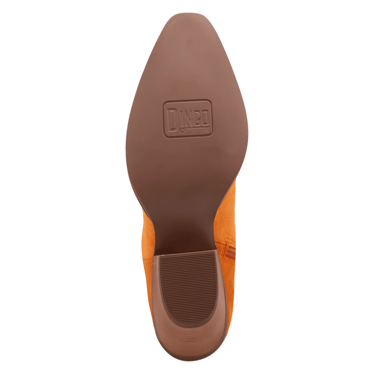 PRODUCT SHOT SUNDANCE SUEDE BOOTIE AT OUTSOLE ANGLE
