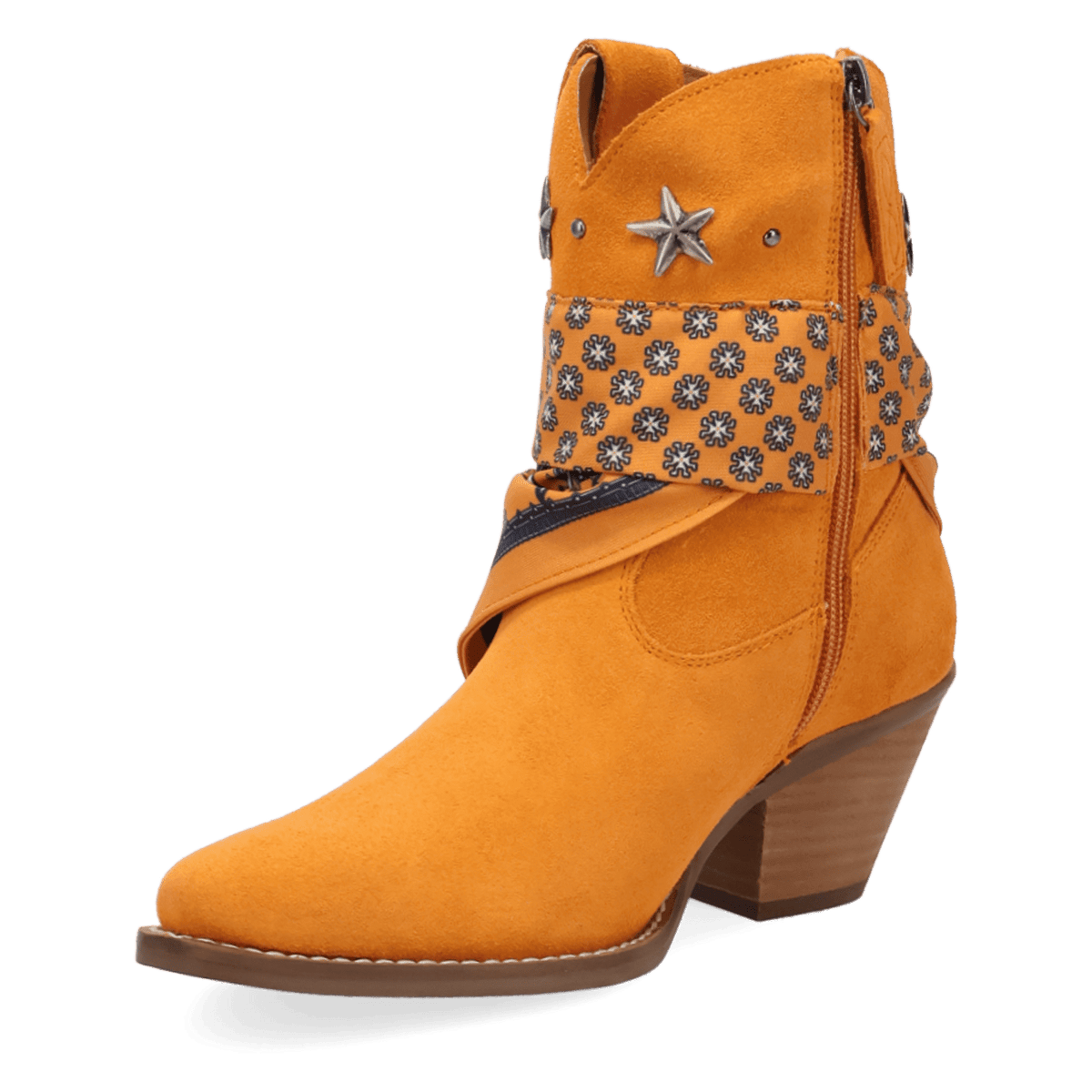PRODUCT SHOT SUNDANCE SUEDE BOOTIE AT 225 DEGREE ANGLE