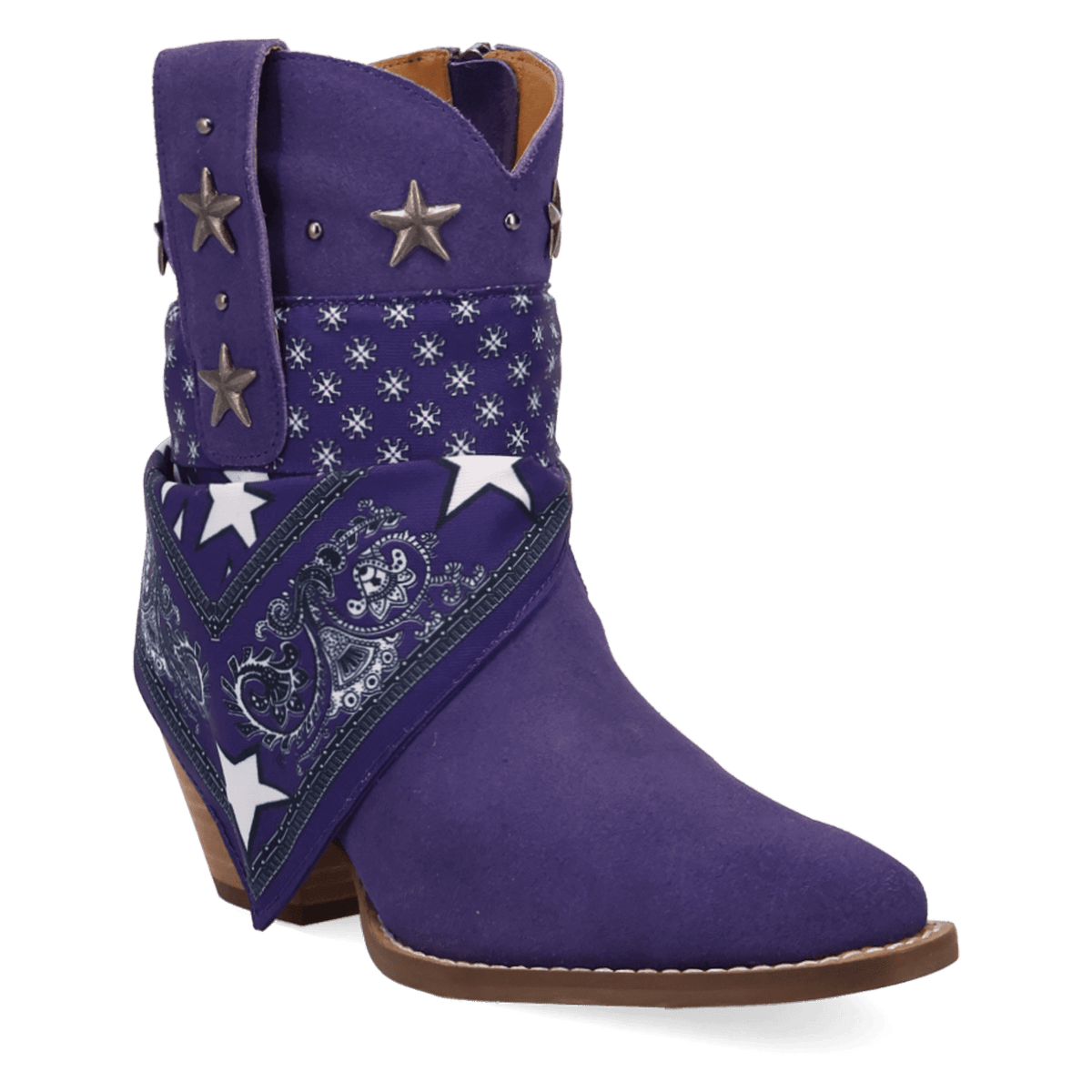 PRODUCT SHOT SUNDANCE SUEDE BOOTIE AT 45 DEGREE ANGLE