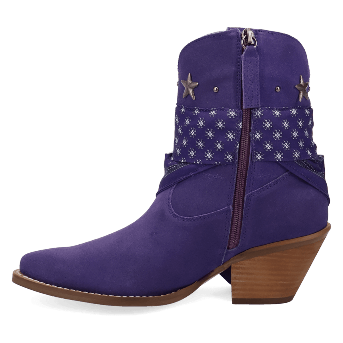 PRODUCT SHOT SUNDANCE SUEDE BOOTIE AT 135 DEGREE OUTSIDE ANGLE