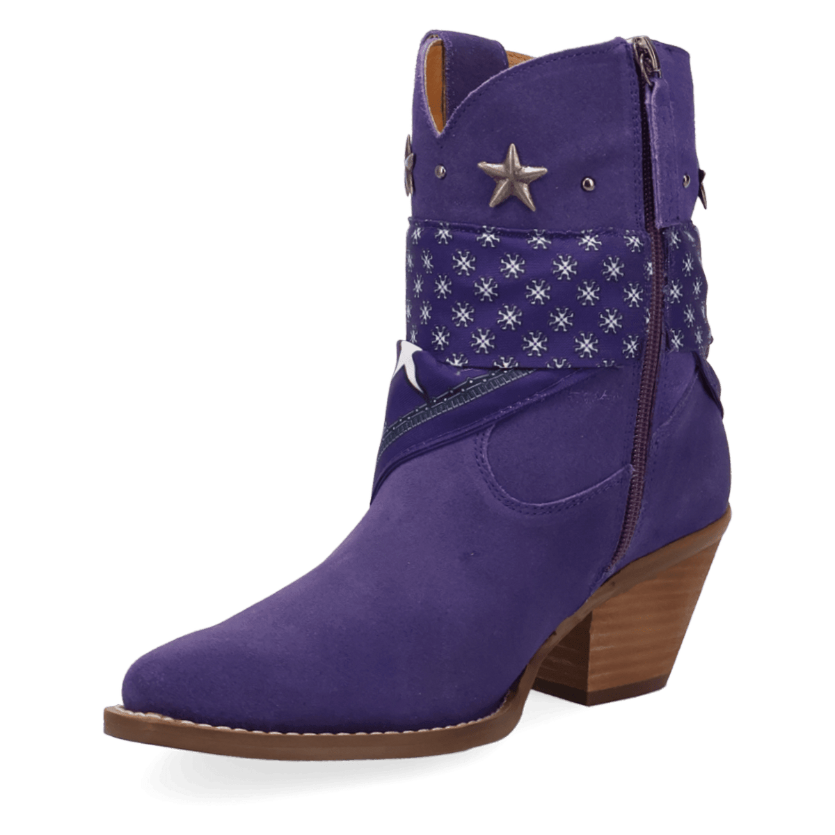 PRODUCT SHOT SUNDANCE SUEDE BOOTIE AT 225 DEGREE ANGLE