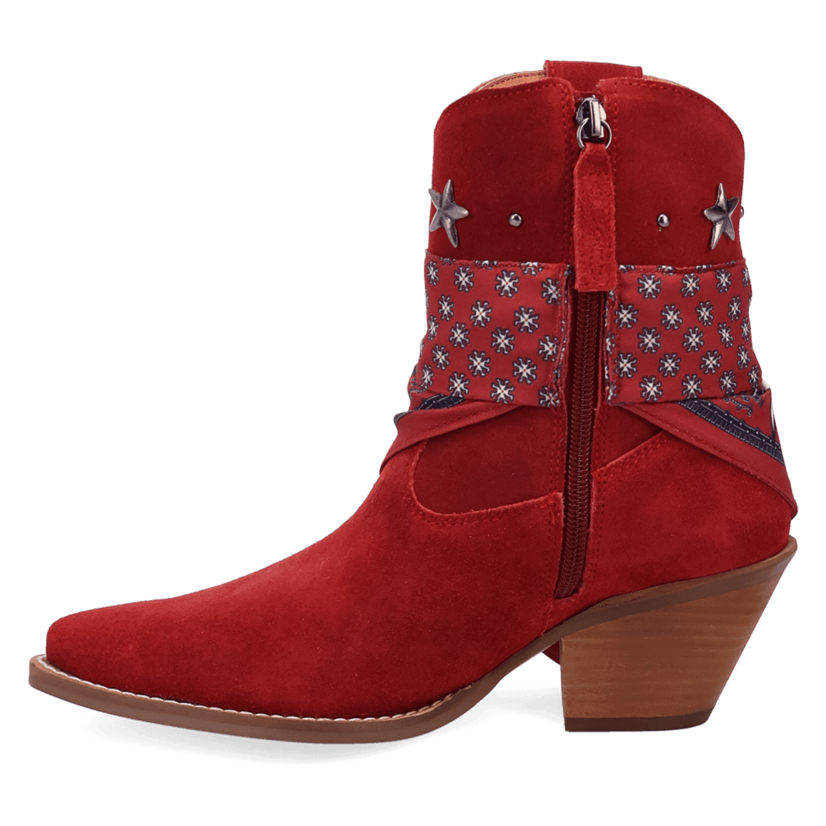PRODUCT SHOT SUNDANCE SUEDE BOOTIE AT 135 DEGREE OUTSIDE ANGLE