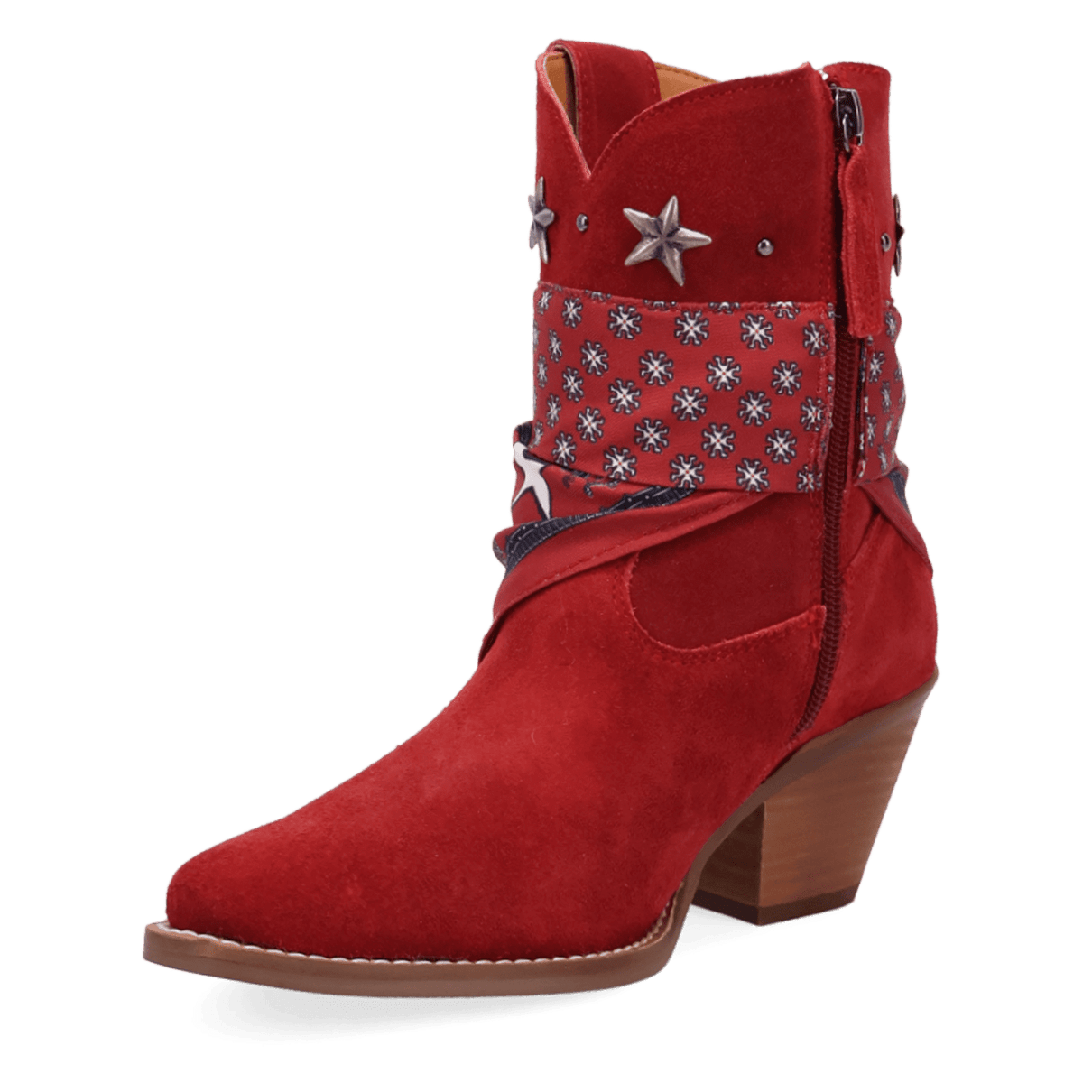 PRODUCT SHOT SUNDANCE SUEDE BOOTIE AT 225 DEGREE ANGLE