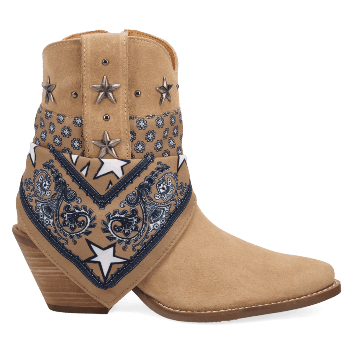 PRODUCT SHOT SUNDANCE SUEDE BOOTIE AT 90 DEGREE INSIDE ANGLE