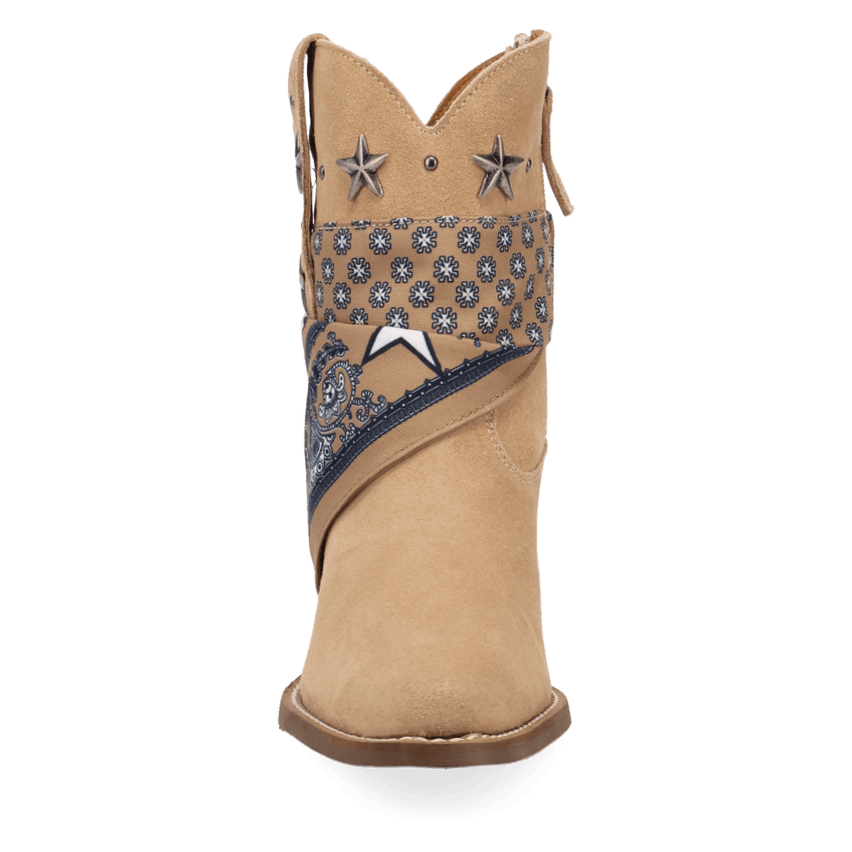 PRODUCT SHOT SUNDANCE SUEDE BOOTIE AT FRONT ANGLE