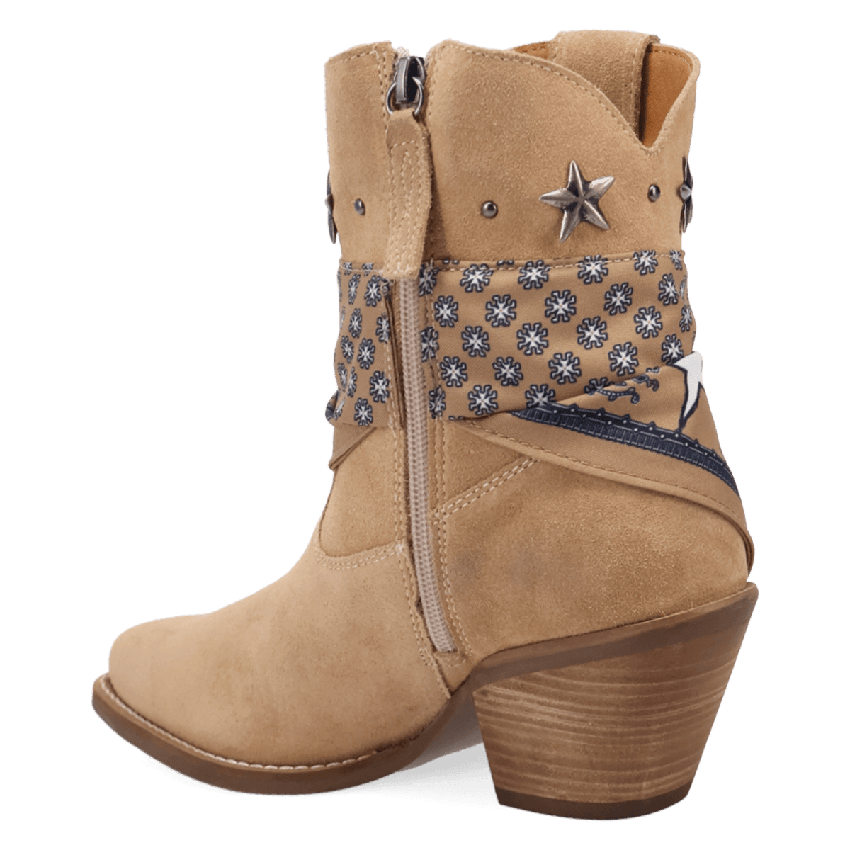 PRODUCT SHOT SUNDANCE SUEDE BOOTIE AT 270 DEGREE ANGLE