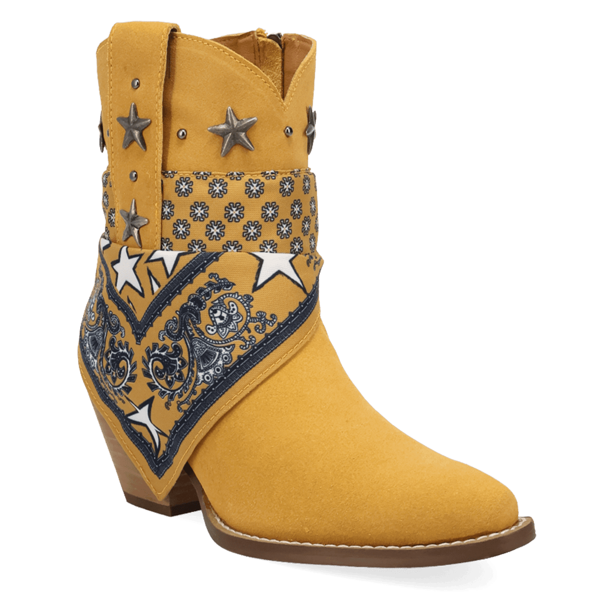 PRODUCT SHOT SUNDANCE SUEDE BOOTIE AT 45 DEGREE ANGLE