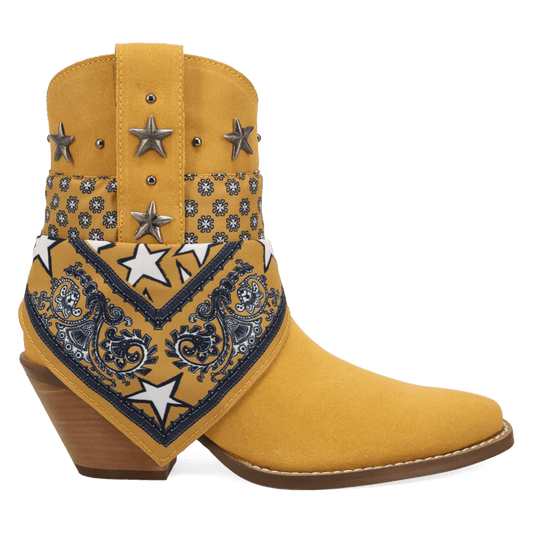 PRODUCT SHOT SUNDANCE SUEDE BOOTIE AT 90 DEGREE INSIDE ANGLE