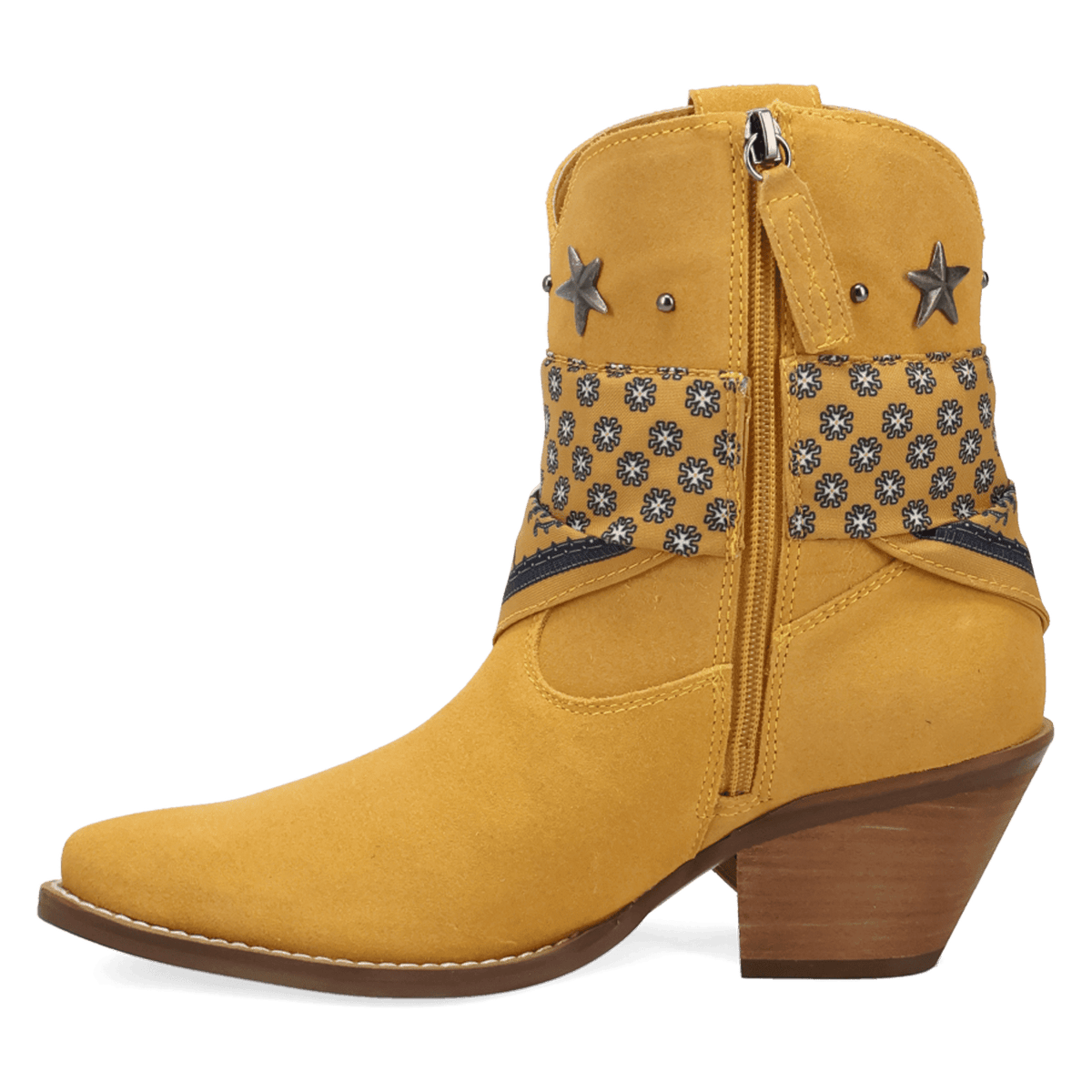 PRODUCT SHOT SUNDANCE SUEDE BOOTIE AT 135 DEGREE OUTSIDE ANGLE