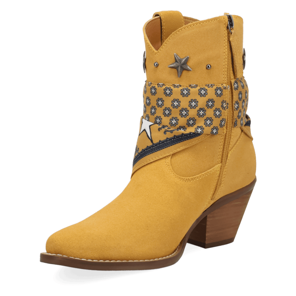 PRODUCT SHOT SUNDANCE SUEDE BOOTIE AT 225 DEGREE ANGLE